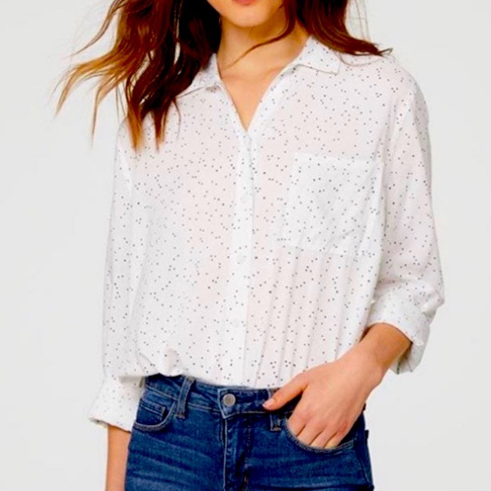 beachlunchlounge White Mini Star Print Button Up